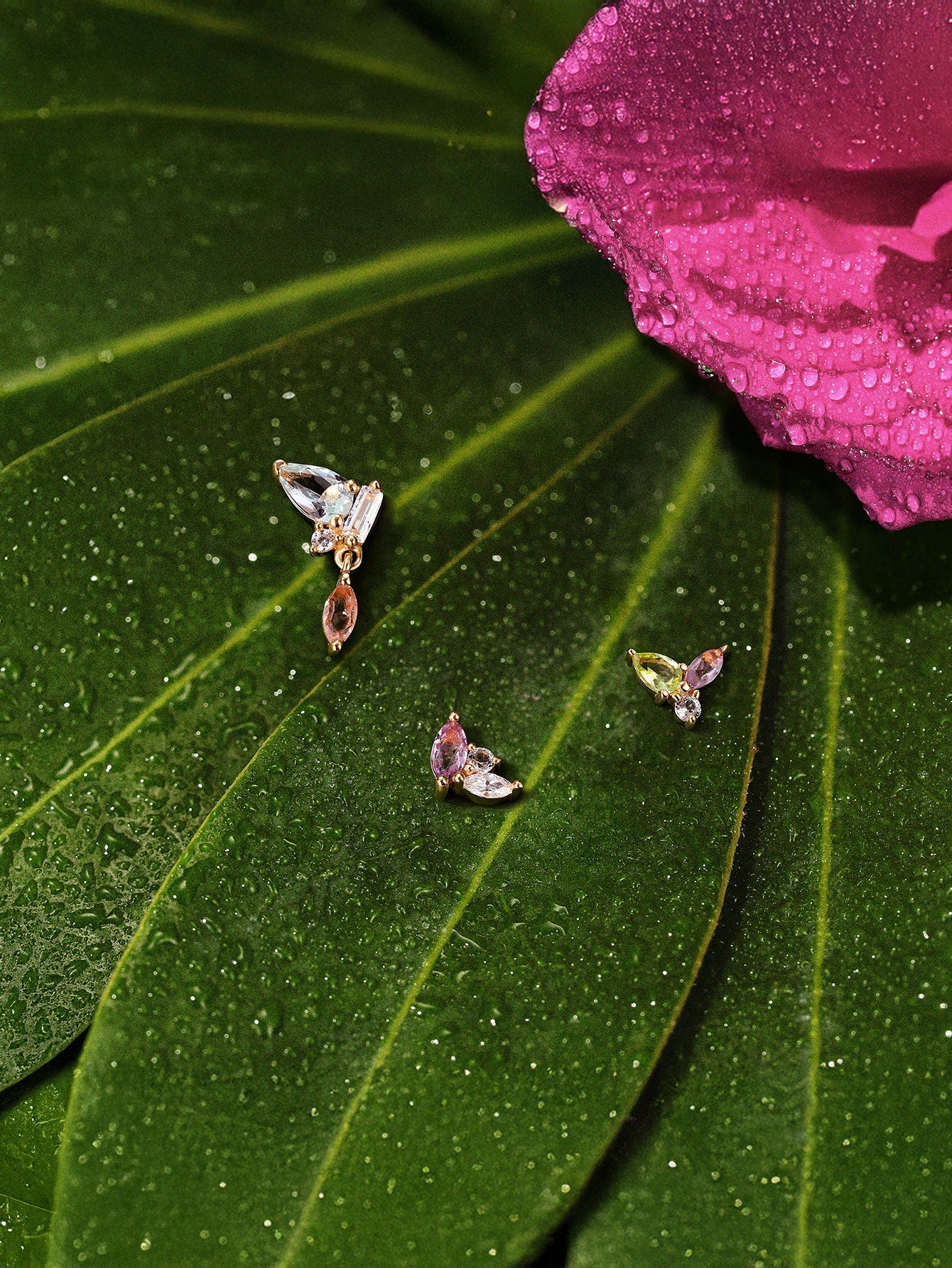 Gem Garden Amethyst Trio Flatback Stud in 14K Solid Gold
