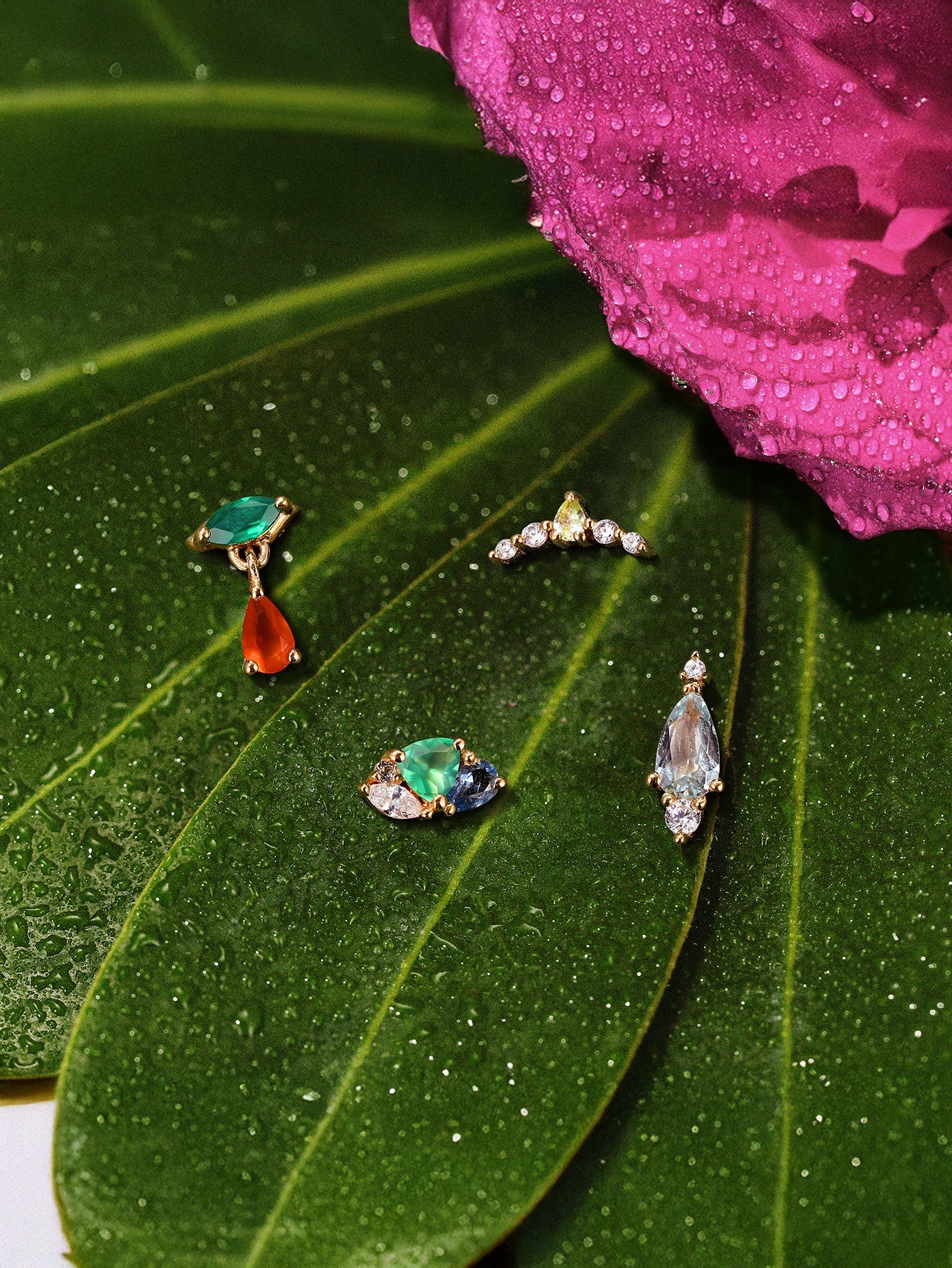 Gem Garden Trio Flatback in 14K Solid Gold