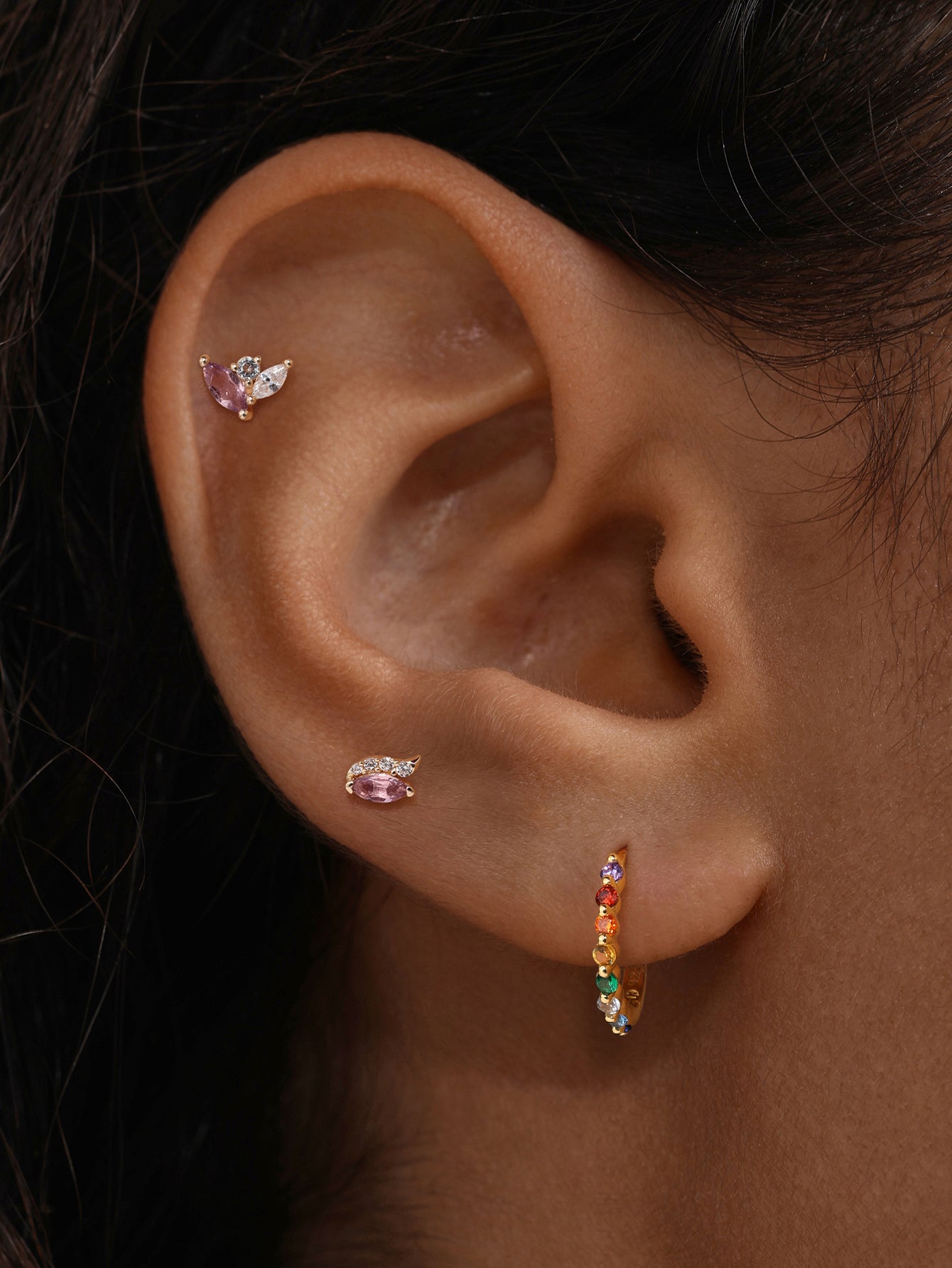 Gem Garden Rainbow Pavé Hoops in Sterling Silver