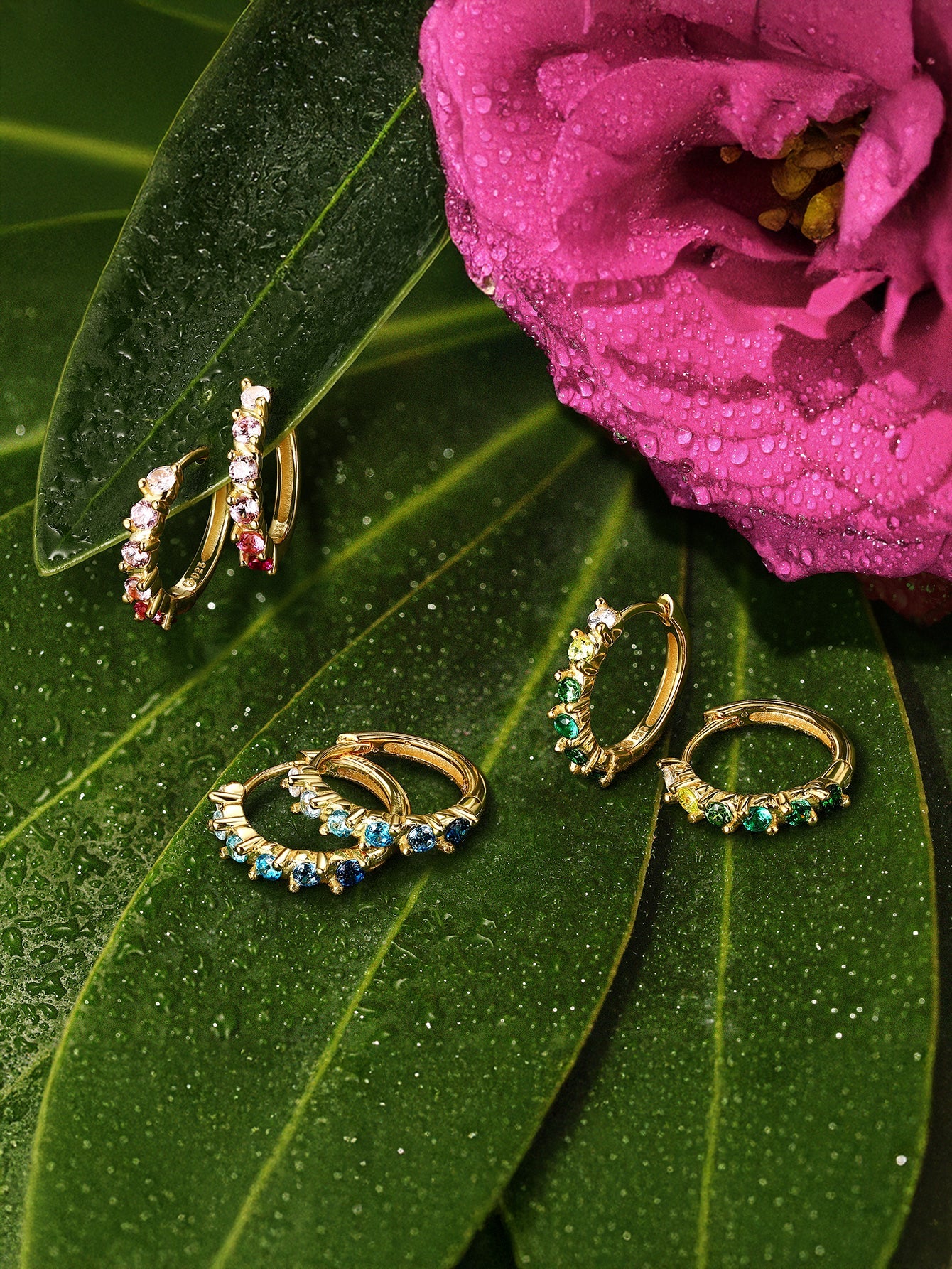 Gem Garden Twist CZ Huggie Hoops in 925 Sterling Silver