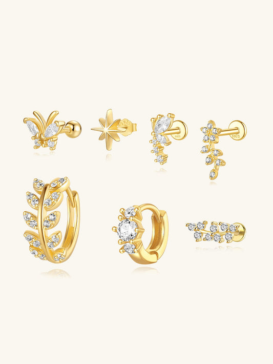 925 Sterling Silver Butterfly Flower Zirconia Pierced Earrings