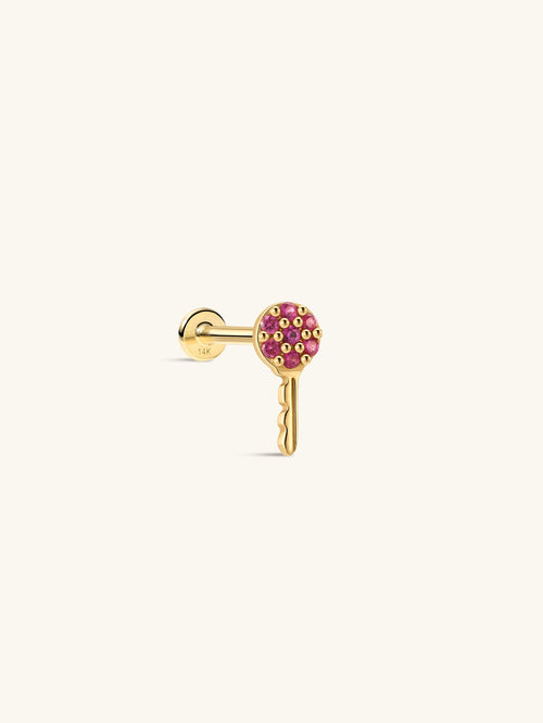 Pink Ritual Key Stud – 14K Solid Gold Pink CZ Flatback