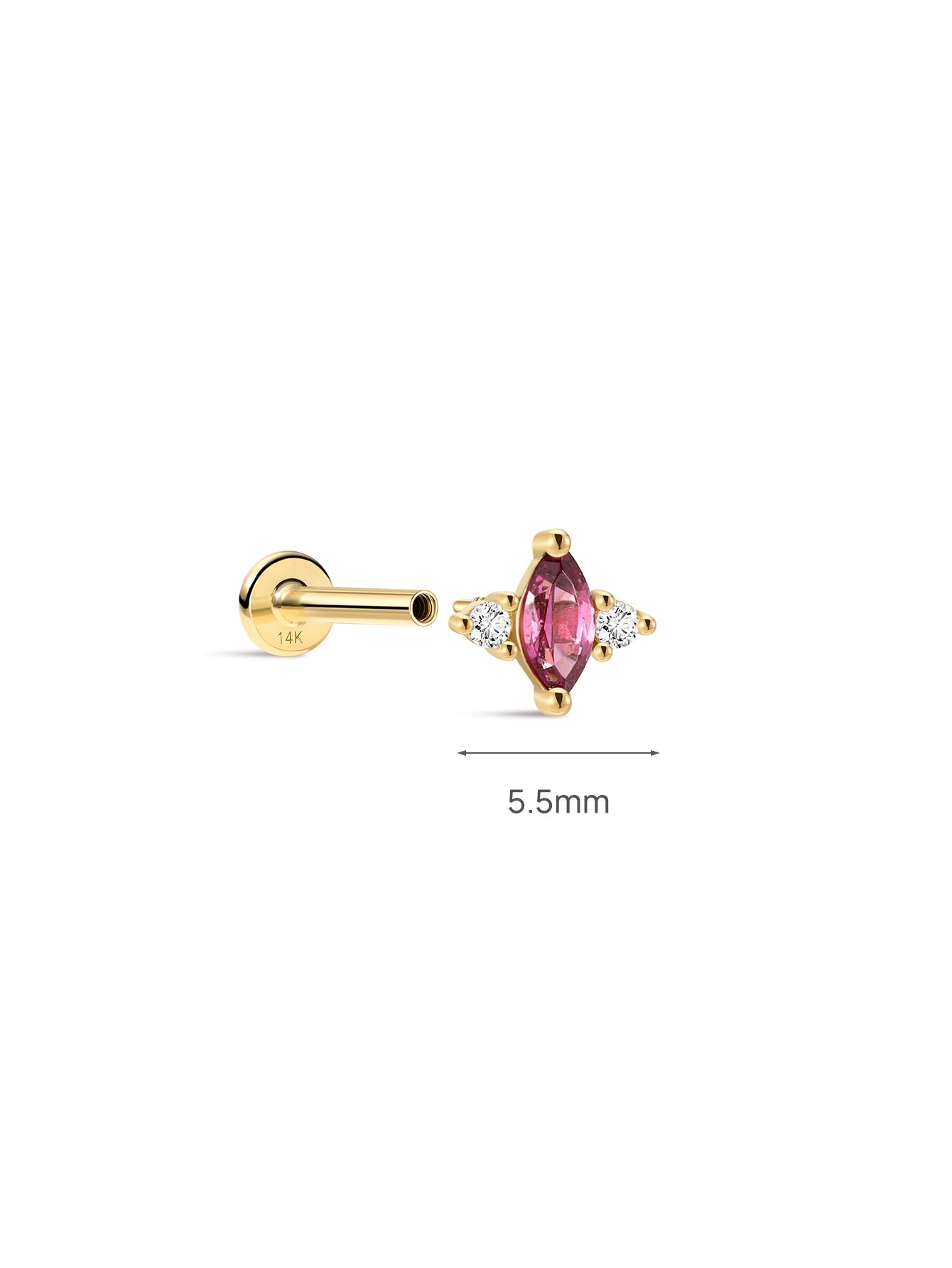 Gem Garden Marquise Garnet Flatback in 14K Solid Gold