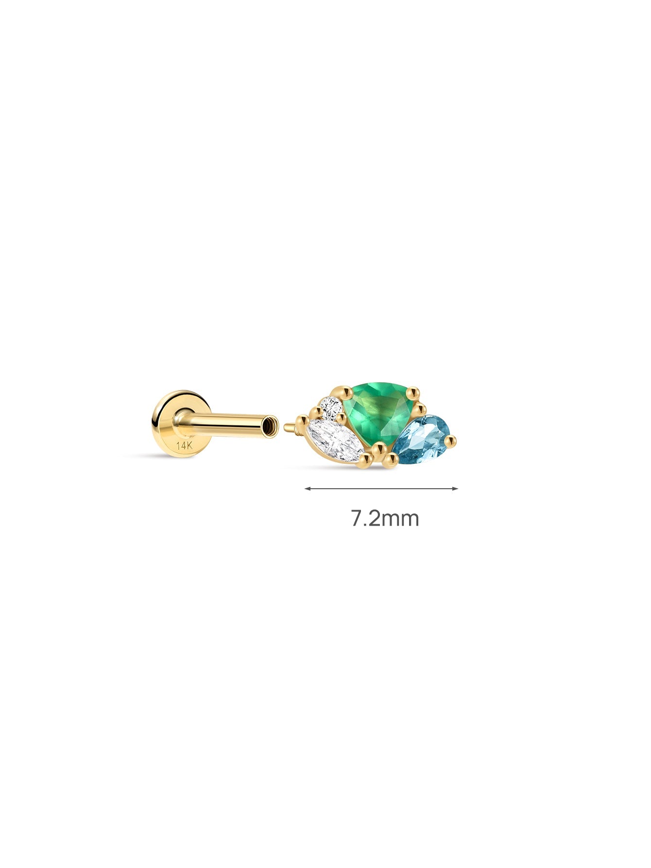 Gem Garden Trio Flatback in 14K Solid Gold