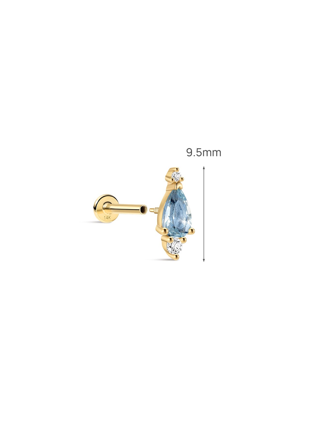 Gem Garden Blue Topaz Trio Flatback in 14K Solid Gold