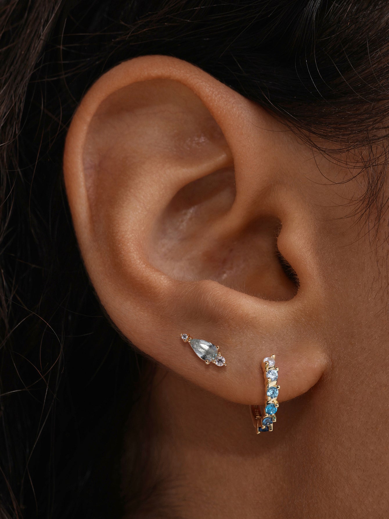 Gem Garden Blue Topaz Trio Flatback in 14K Solid Gold