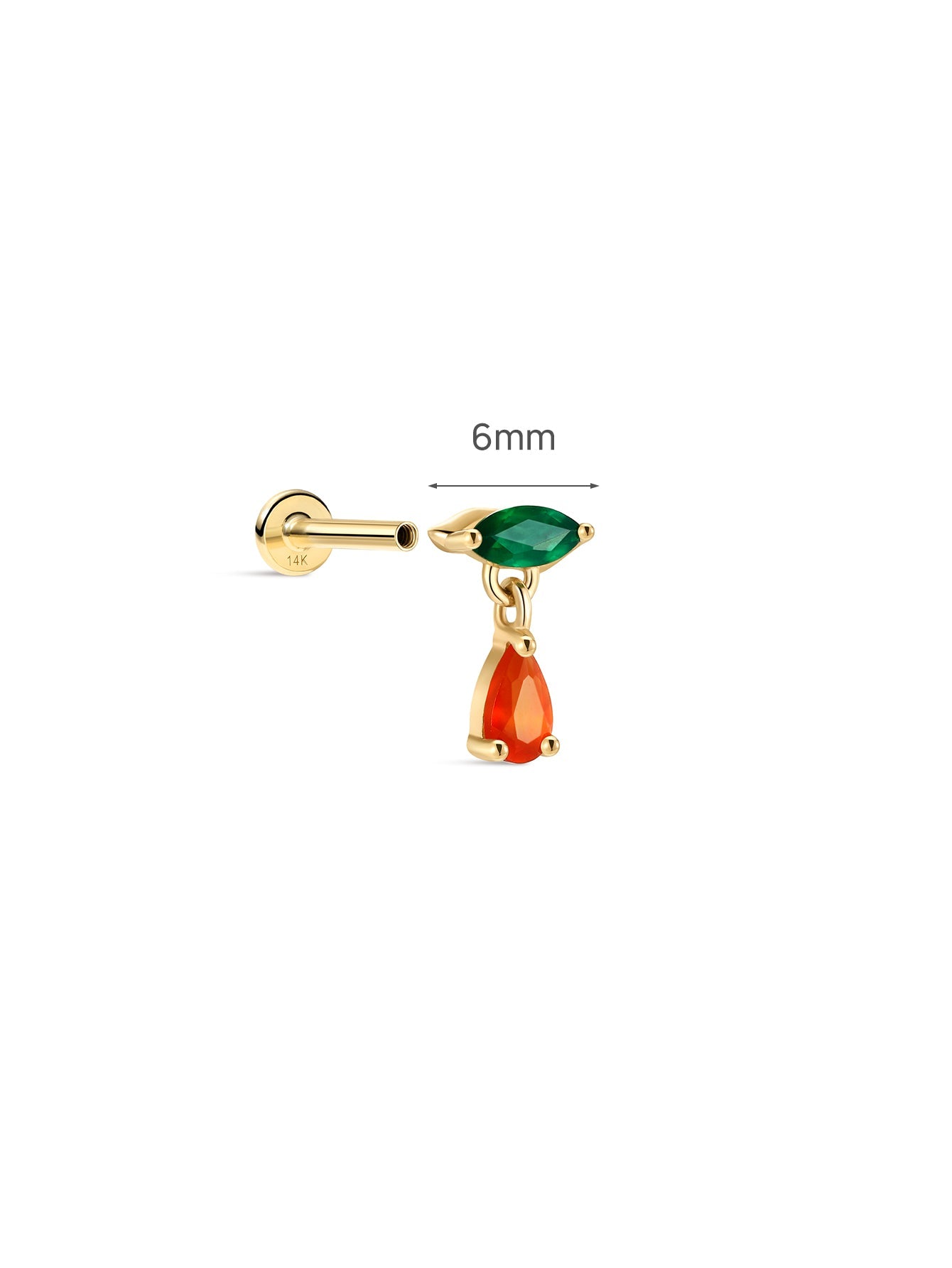 Gem Garden Agate Twist Drop Flatback in 14K Solid Gold